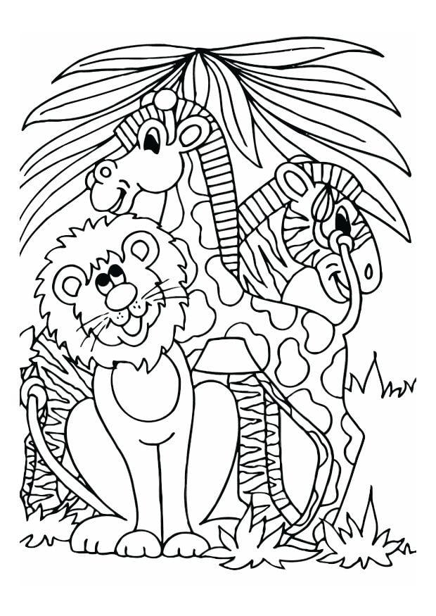 Dibujo para colorear leA³n, jirafa y cebra