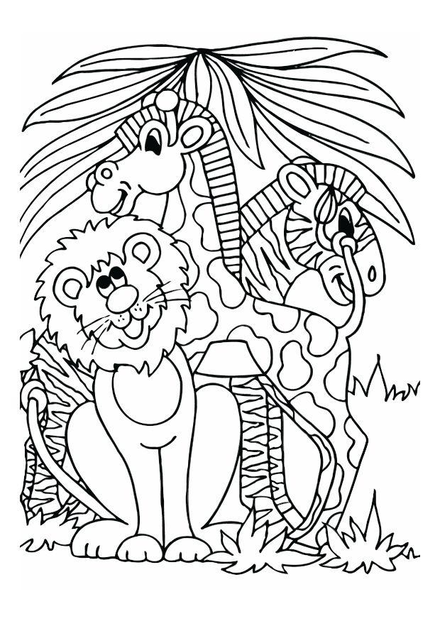 Dibujo para colorear leA³n, jirafa y cebra