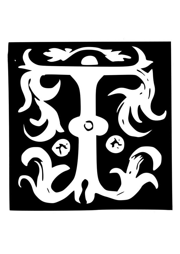 Dibujo para colorear letra decorativa - t