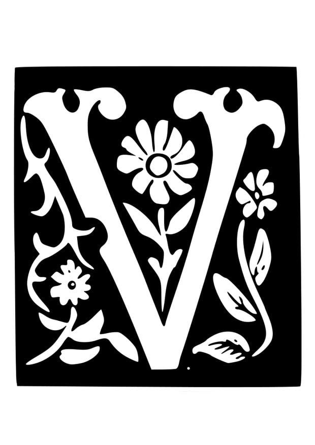 Dibujo para colorear letra decorativa - v