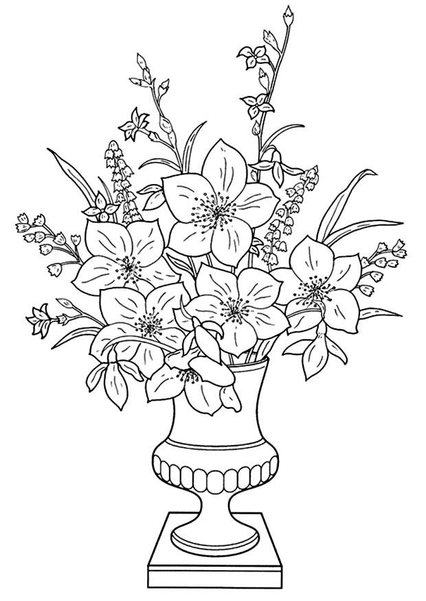 Dibujo para colorear lirios en jarrA³n