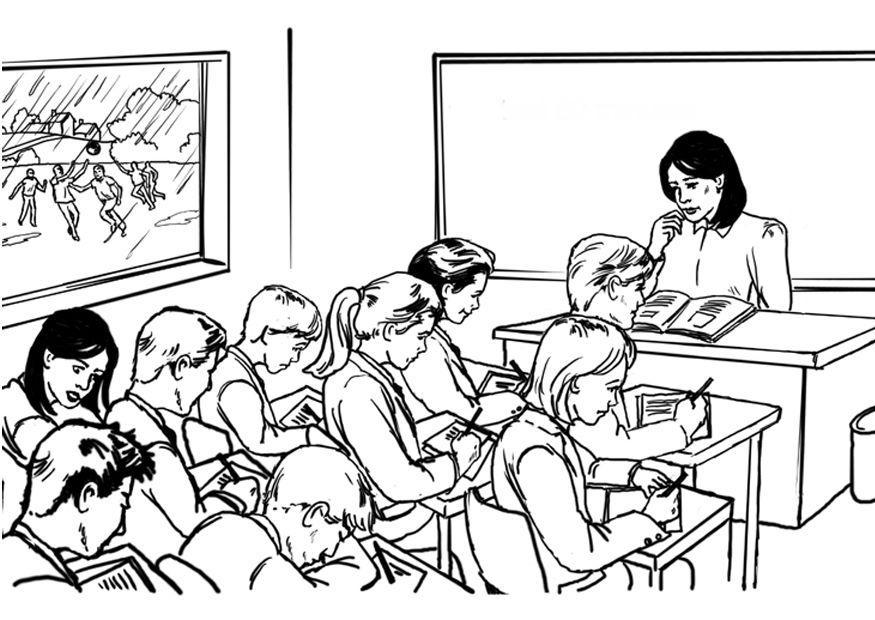Dibujo para colorear maestra frente a la clase