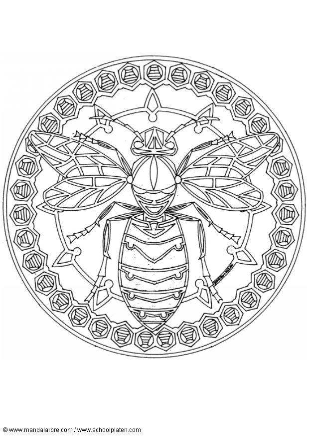Dibujo para colorear mandala avispa