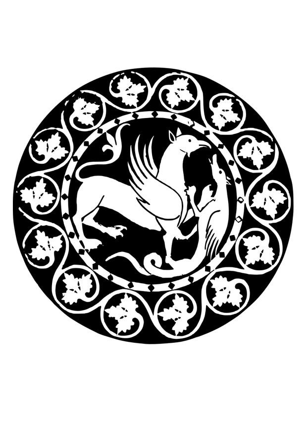 Dibujo para colorear mandala de grifo y dragA³n