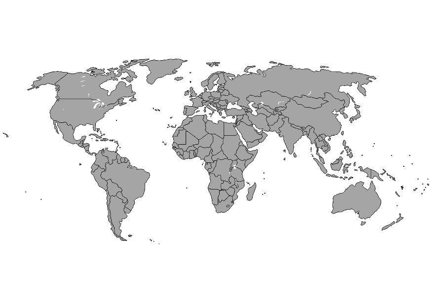 Dibujo para colorear mapa del mundo con fronteras