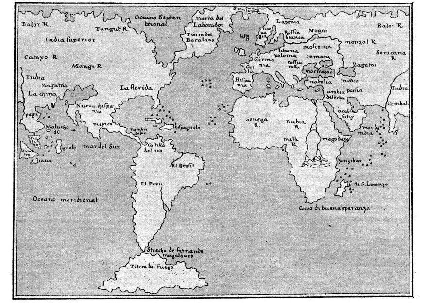 Dibujo para colorear mapa del mundo de 1548