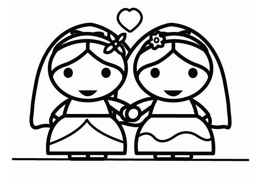 Dibujo para colorear matrimonio homosexual entre mujeres - holebi 