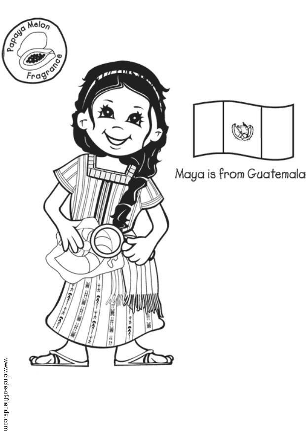 Dibujo para colorear maya de guatemala con bandera