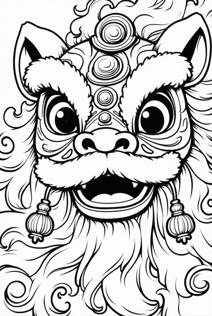 Dibujo para colorear mA¡scara tradicional china de dragA³n
