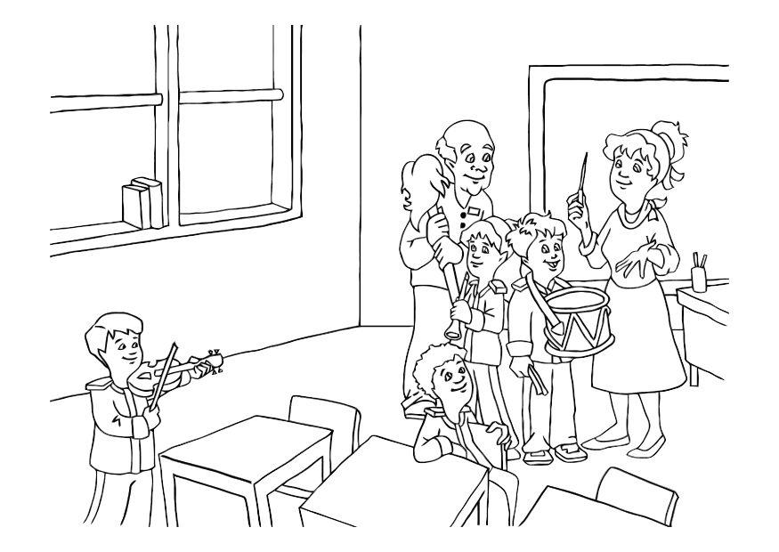 Dibujo para colorear mAºsica en la clase