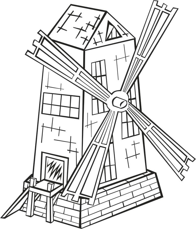 Dibujo para colorear molino de viento