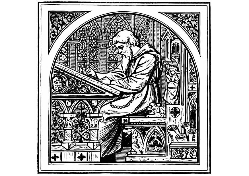 Dibujo para colorear monje escribano