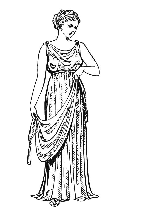 Dibujo para colorear mujer griega con quitA³n