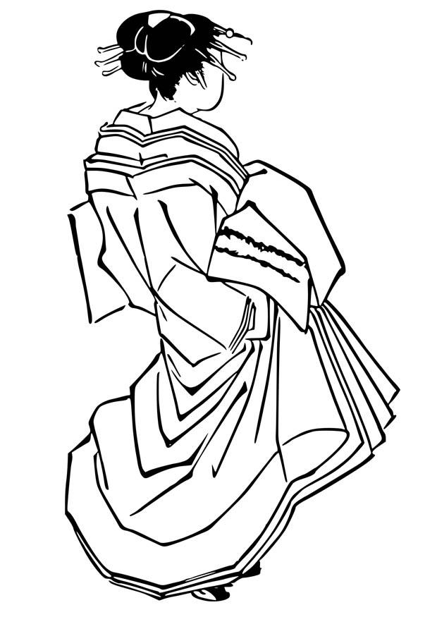 Dibujo para colorear mujer japonesa