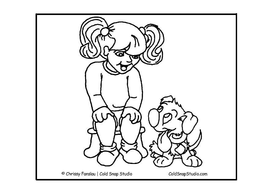 Dibujo para colorear nina con perro
