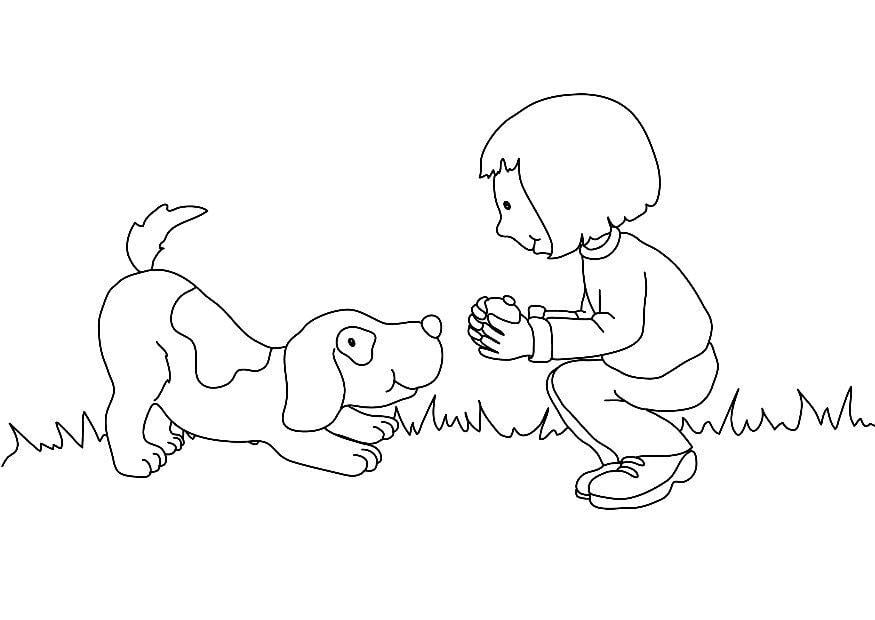 Dibujo para colorear nina con perro