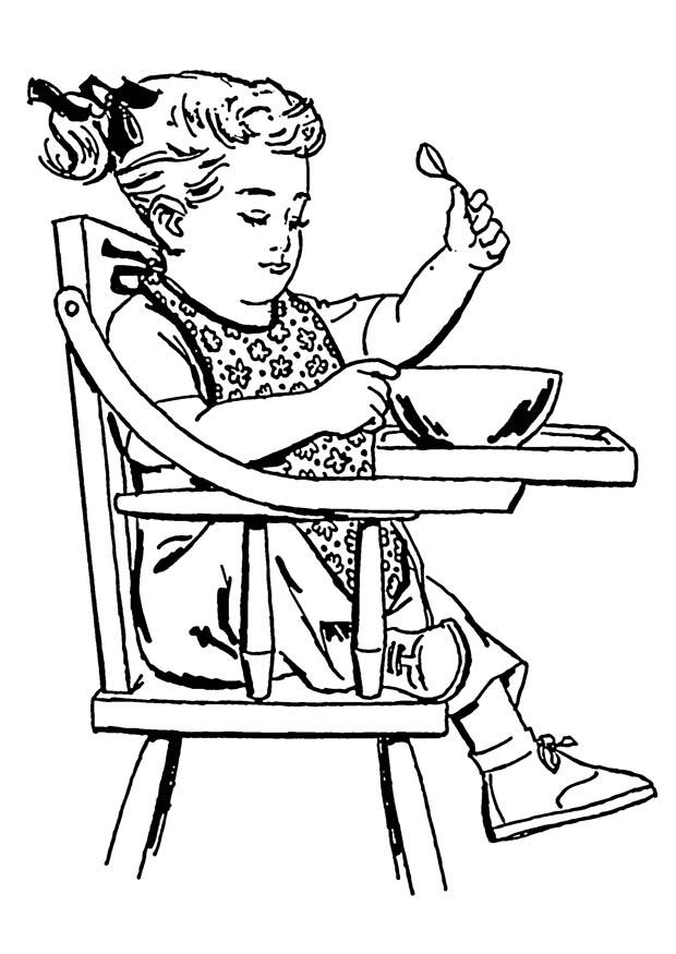 Dibujo para colorear nina en silla alta