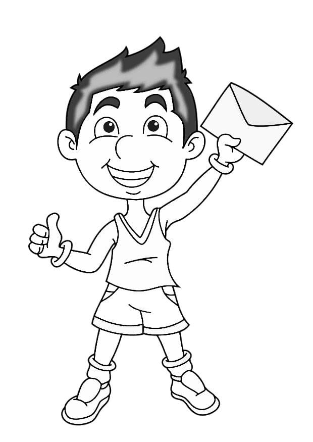 Dibujo para colorear nino con carta 