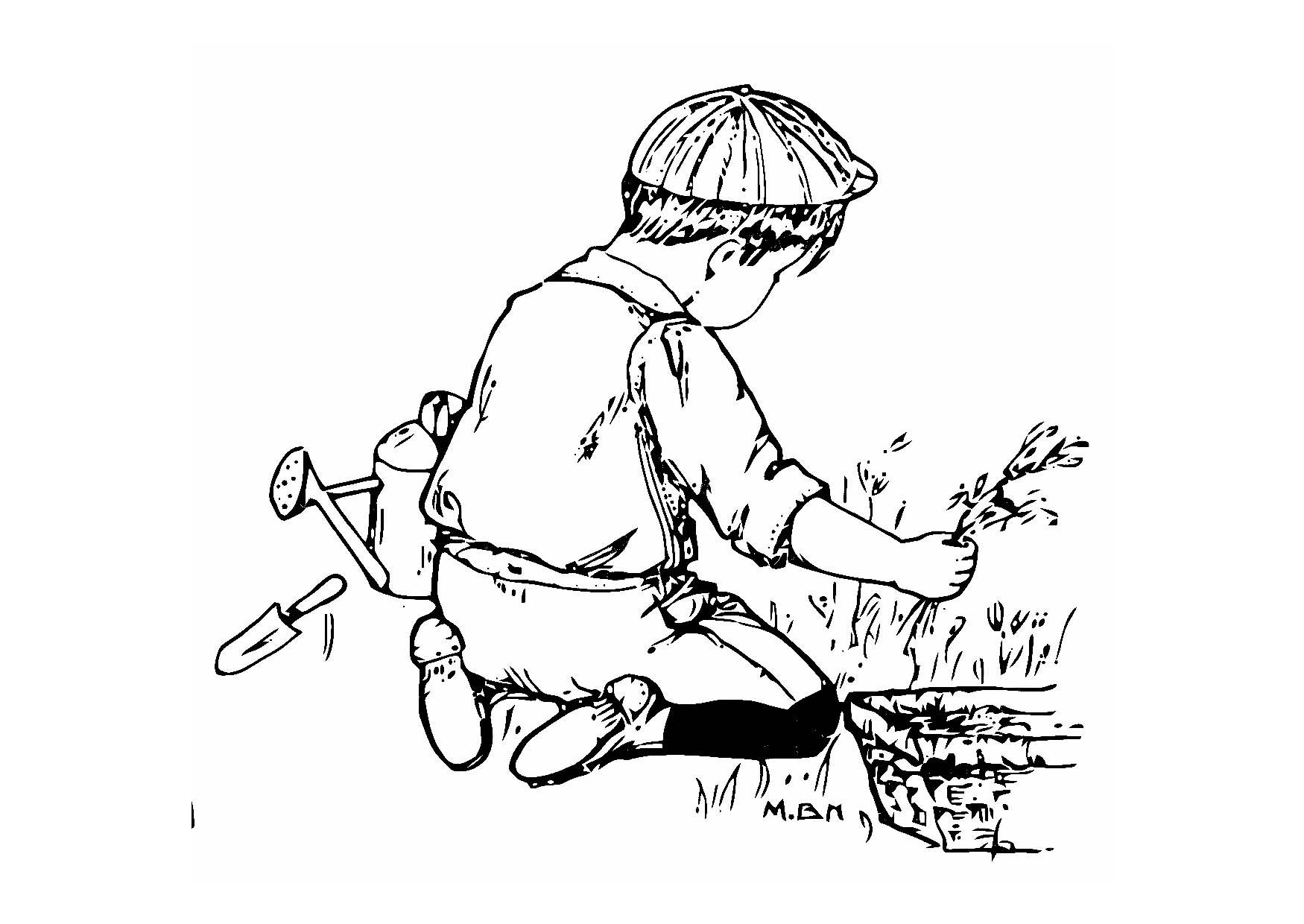 Dibujo para colorear nino en el jardA­n