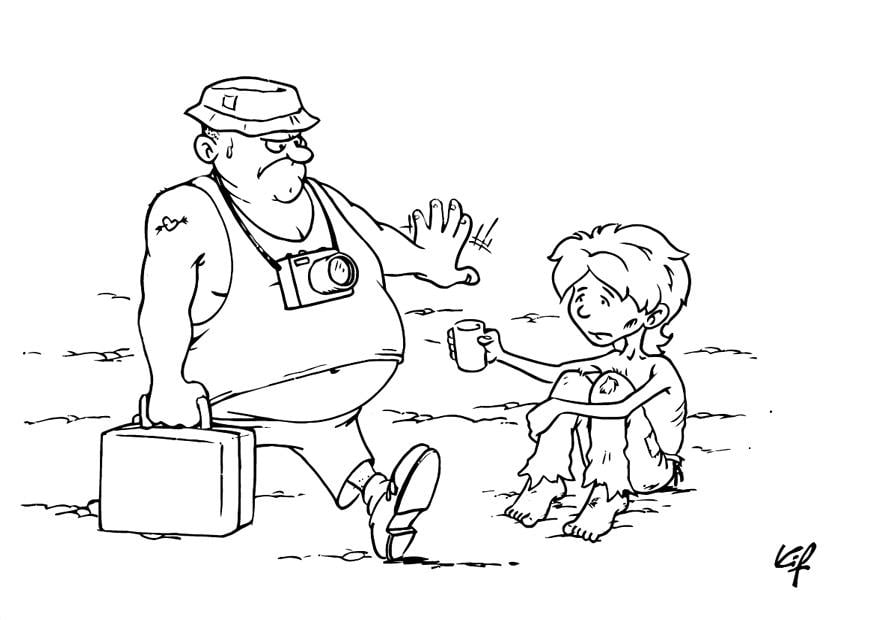 Dibujo para colorear nino mendigo