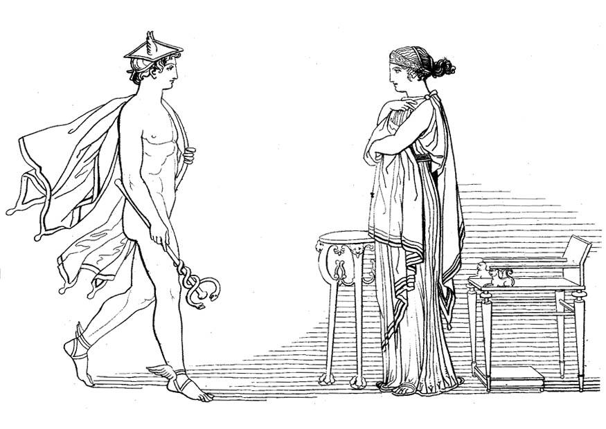 Dibujo para colorear odisea - hermes recomienda a calipso la liberaciA³n de odisea