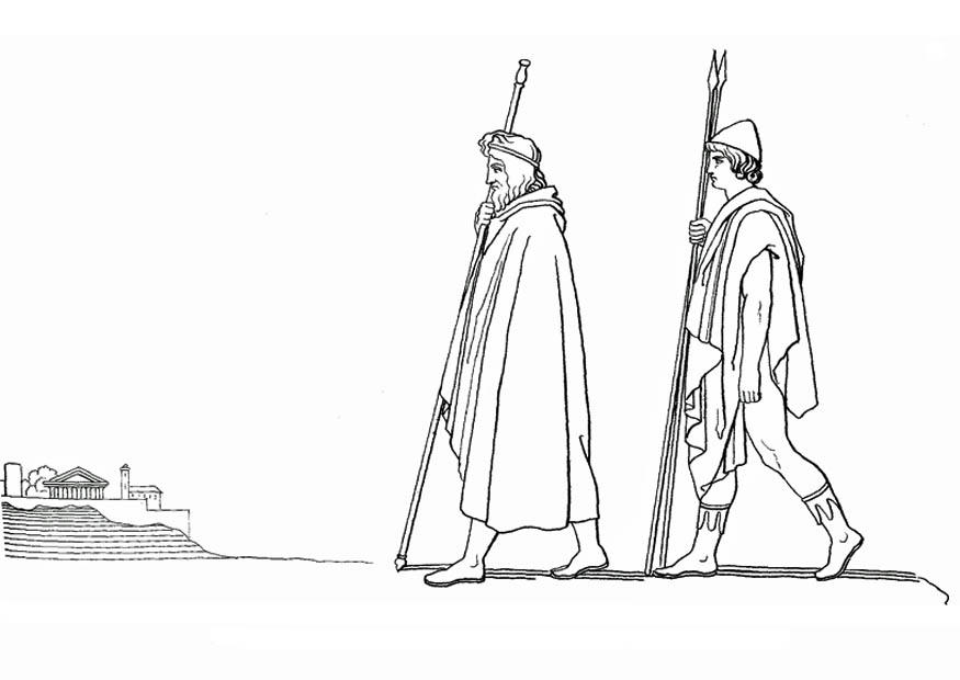 Dibujo para colorear odisea - minerva llega a pilos