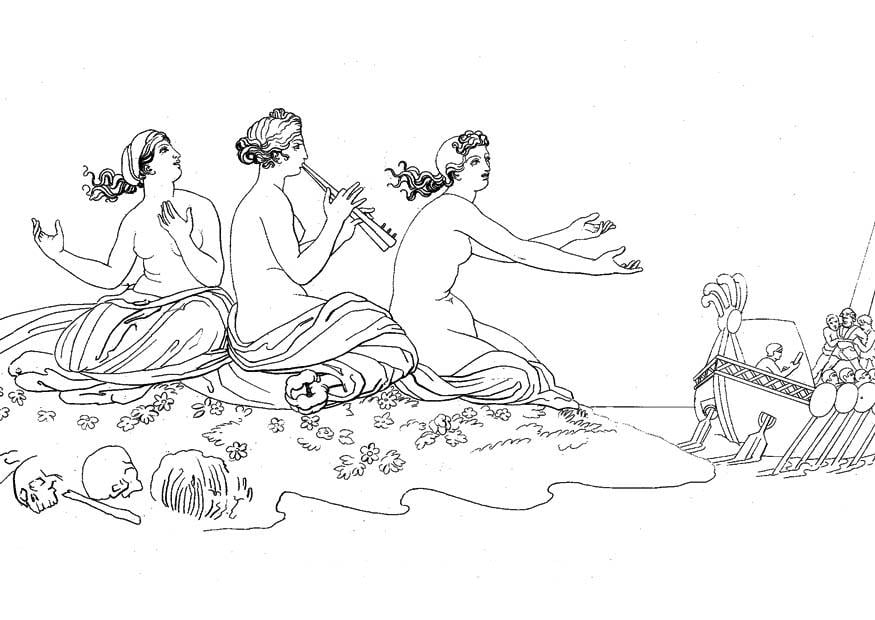 Dibujo para colorear odisea y sirenas