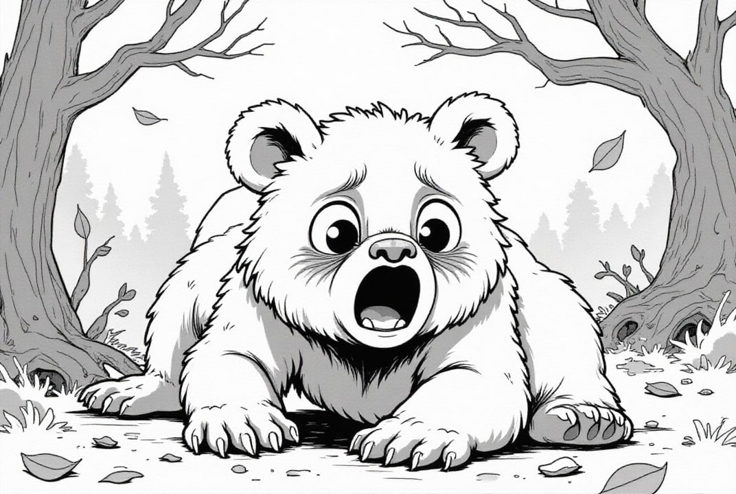 Dibujo para colorear oso asustado