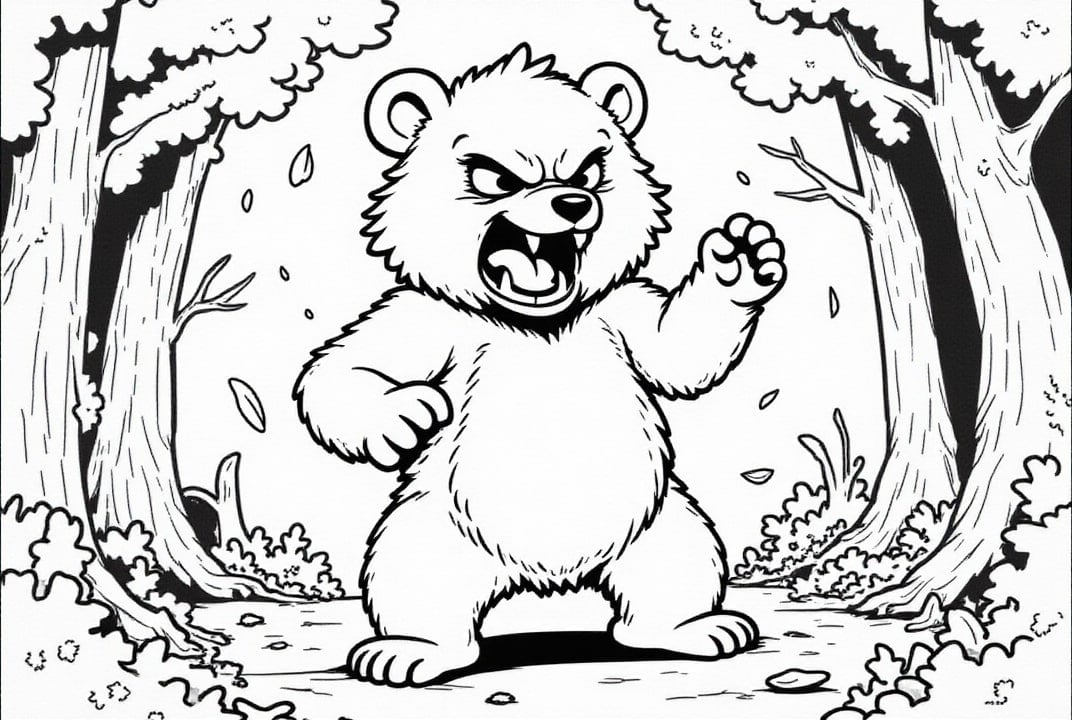 Dibujo para colorear oso enojado