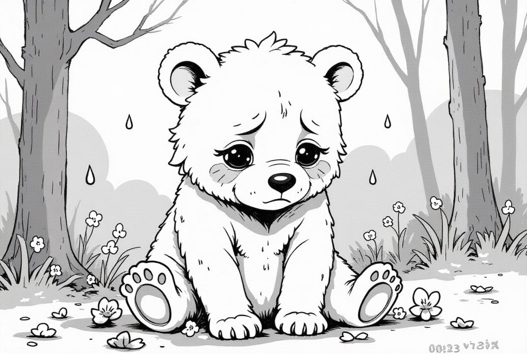 Dibujo para colorear oso triste