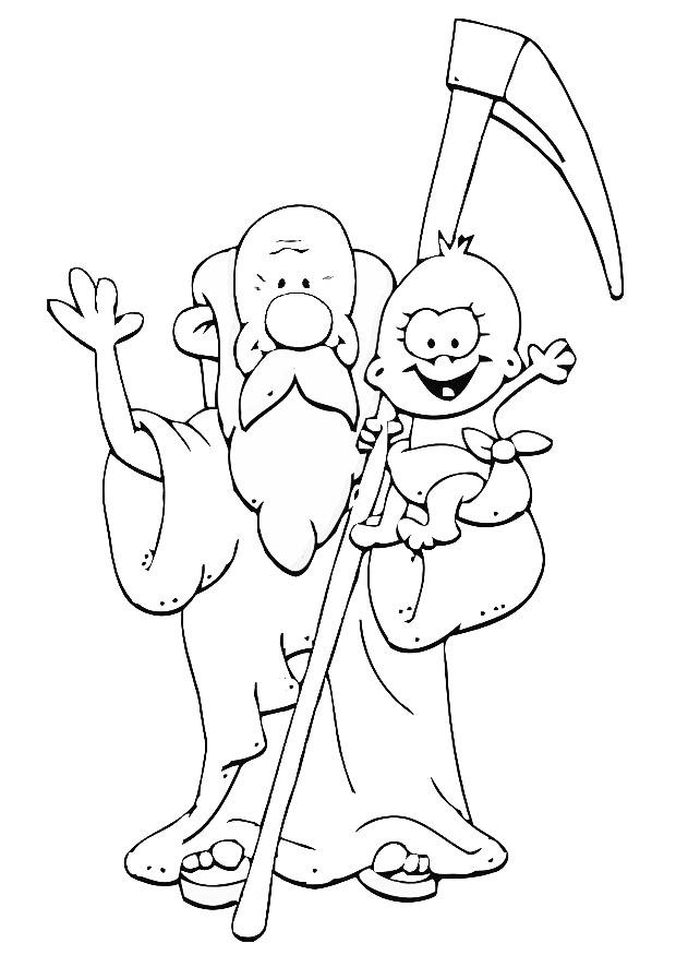 Dibujo para colorear padre tiempo - ano nuevo