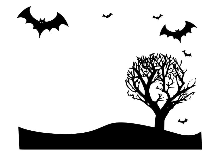 Dibujo para colorear paisaje de halloween
