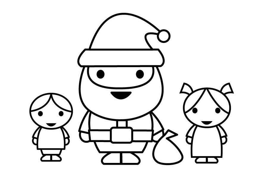 Dibujo para colorear papA¡ noel con ninos 