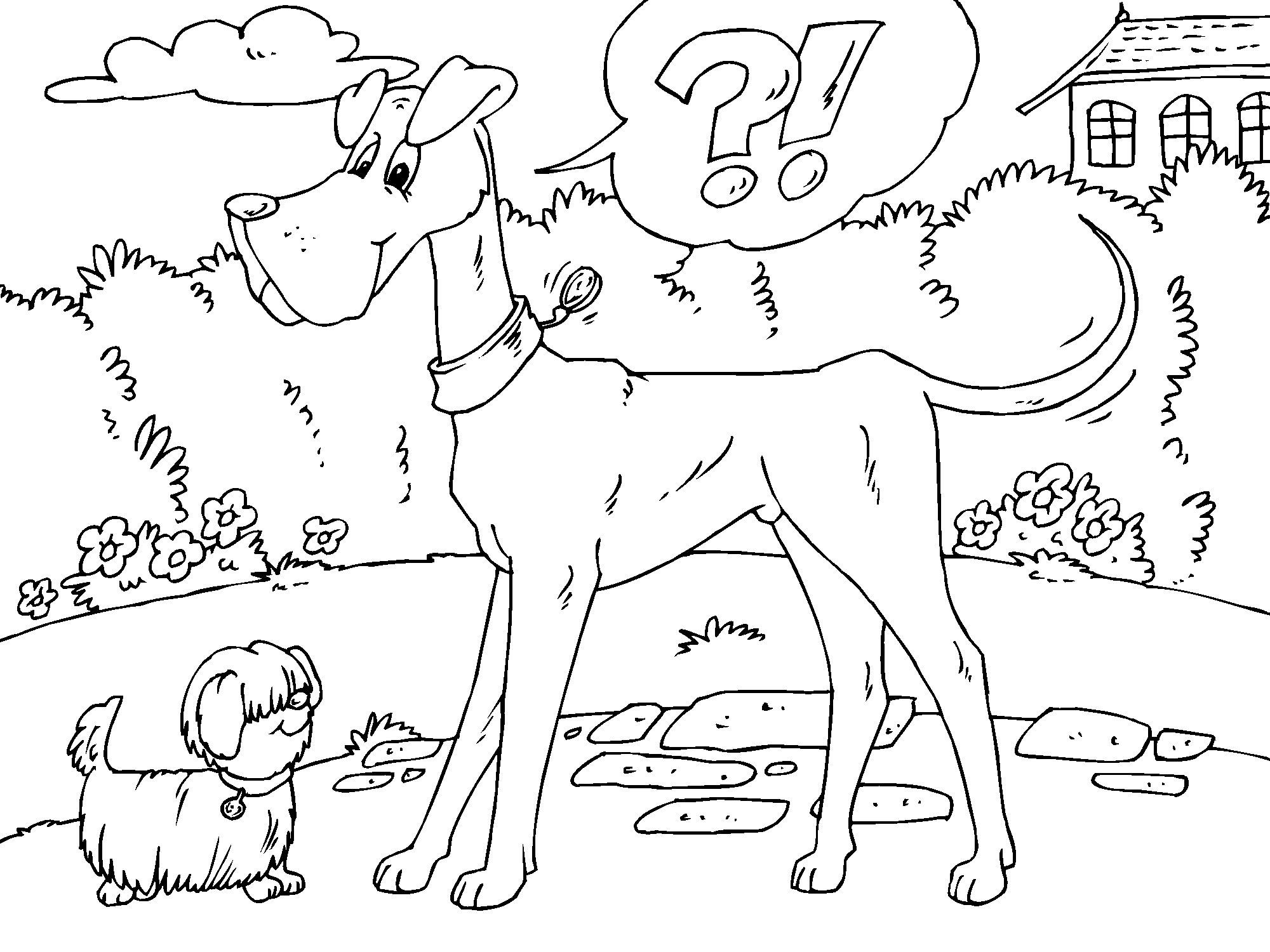 Dibujo para colorear perro grande y perro pequeno