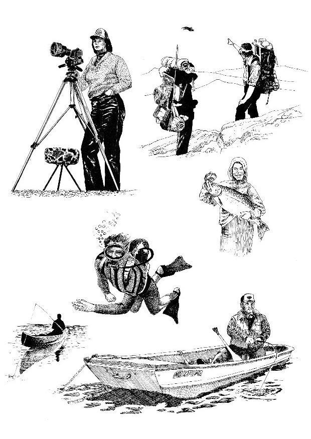 Dibujo para colorear personas en la naturaleza