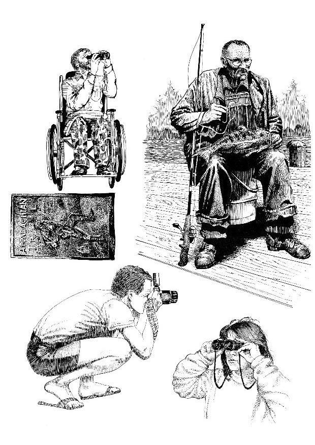 Dibujo para colorear personas en la naturaleza