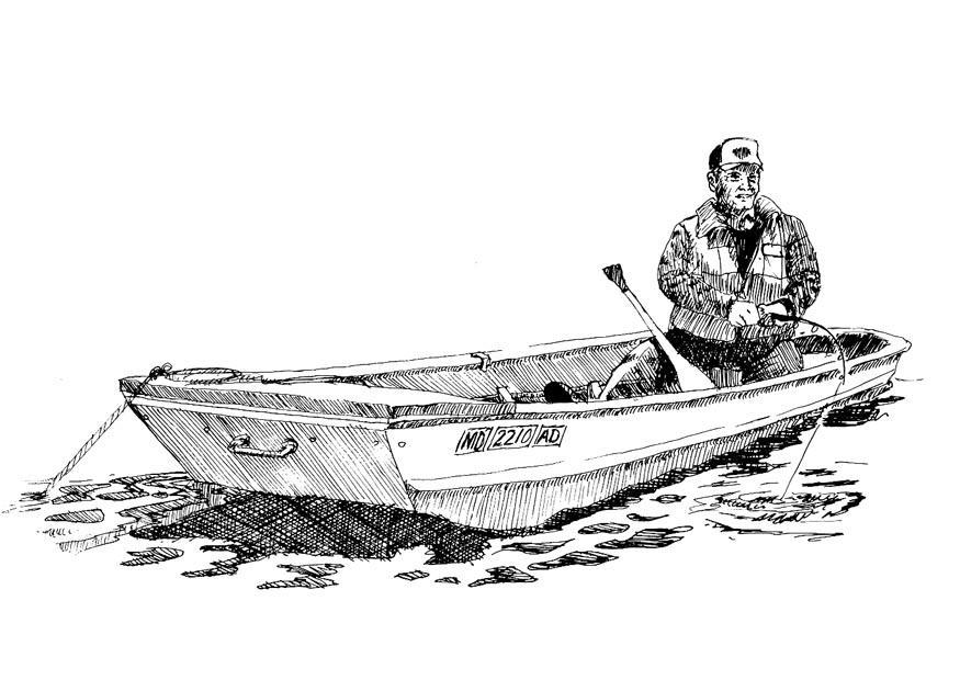 Dibujo para colorear pescador en barco