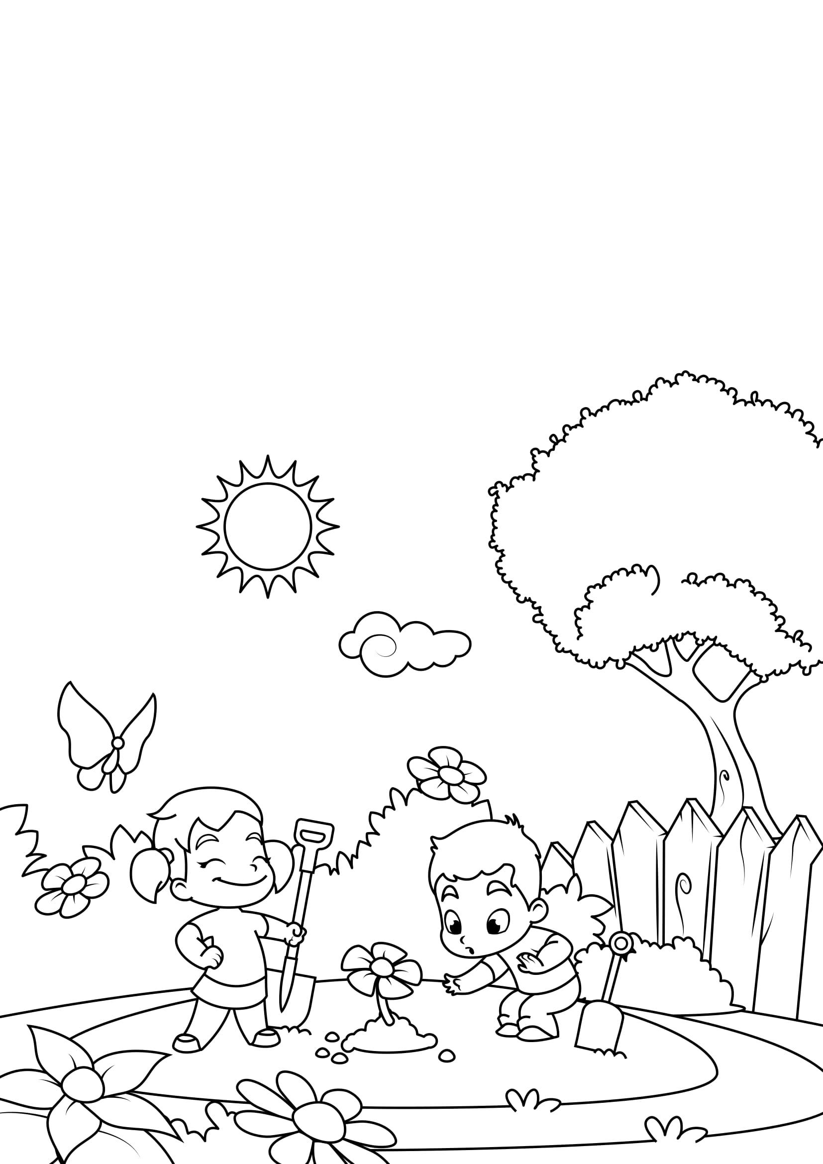 Dibujo para colorear primavera, jardinerA­a