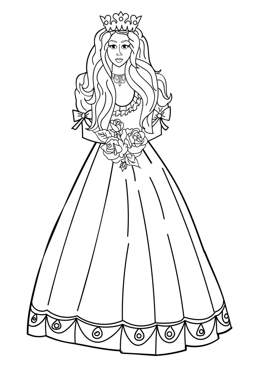Dibujo para colorear princesa con flores