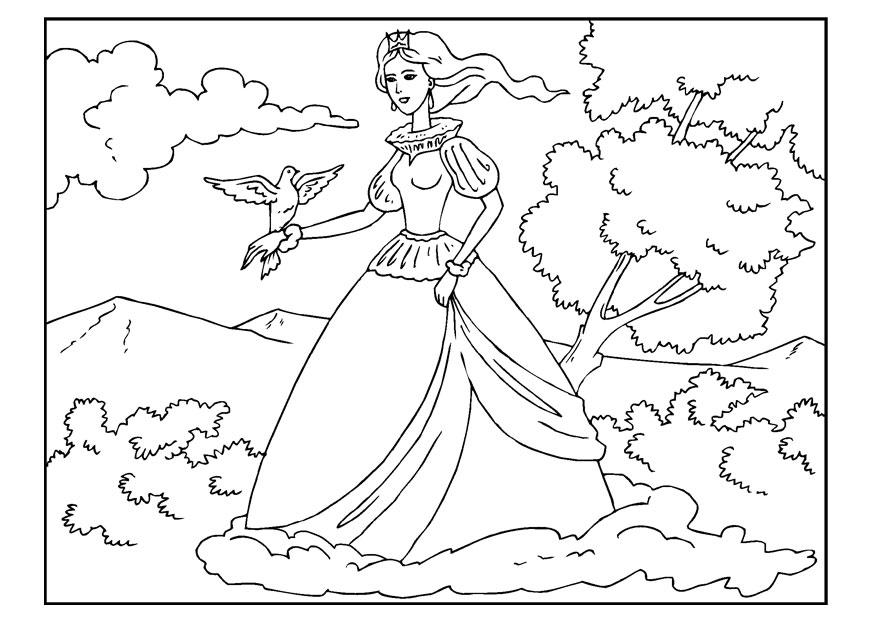 Dibujo para colorear princesa con paloma
