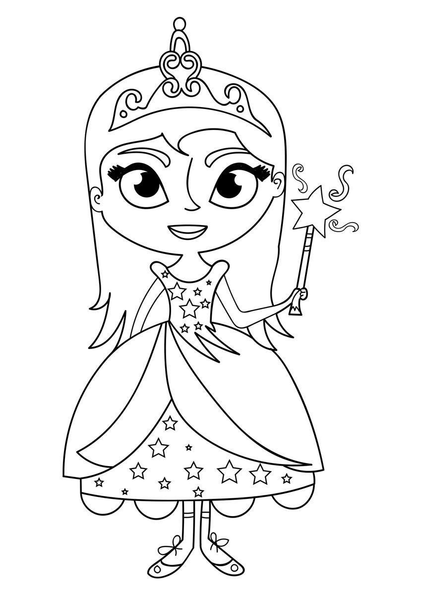 Dibujo para colorear princesa con varita