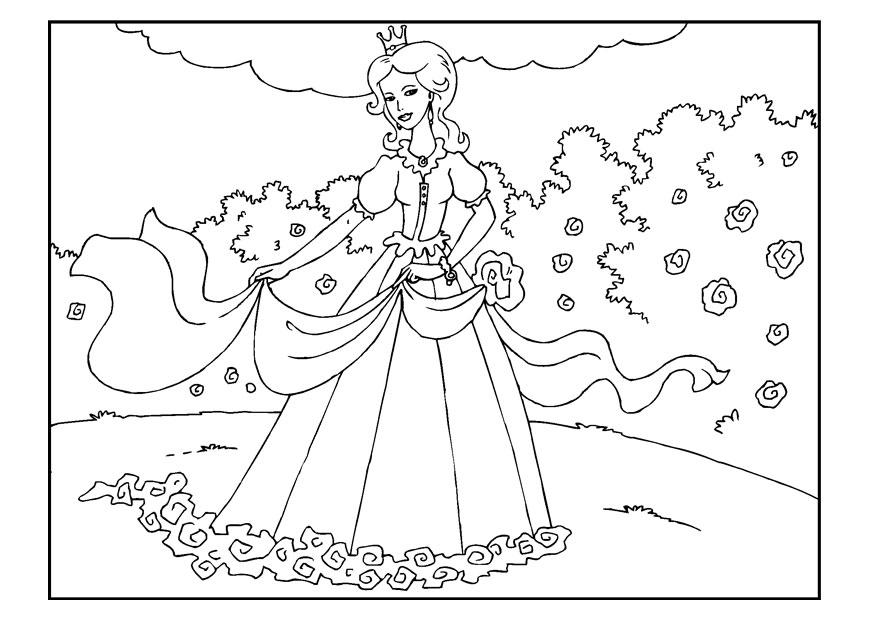 Dibujo para colorear princesa en el jardA­n 