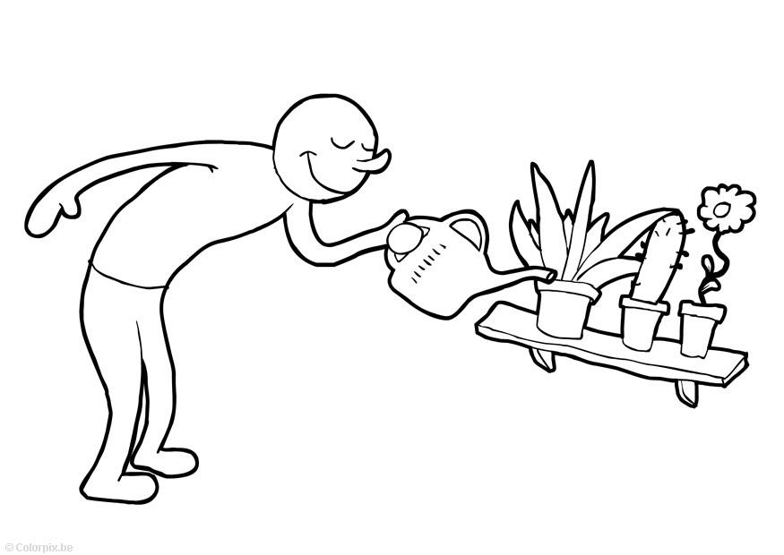 Dibujo para colorear regar las plantas