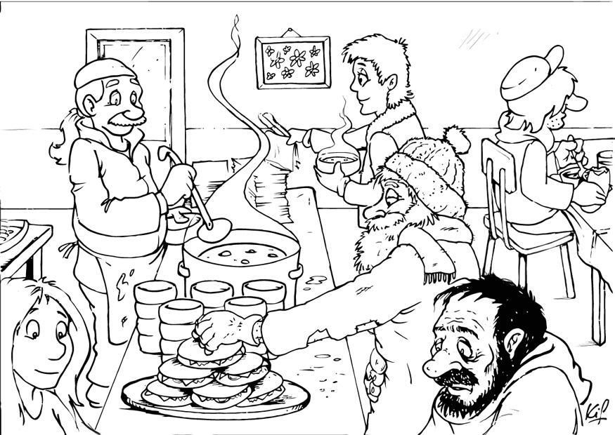 Dibujo para colorear reparticiA³n de sopa