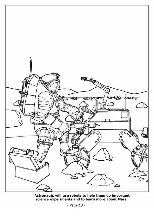 Dibujo para colorear robots ayudando a los astronautas