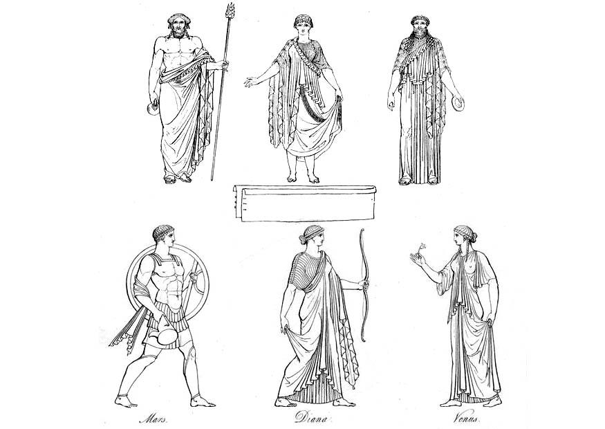 Dibujo para colorear sacerdotes griegos y dioses
