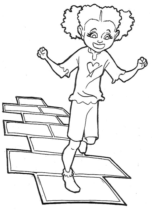Dibujo para colorear saltando a la pata coja