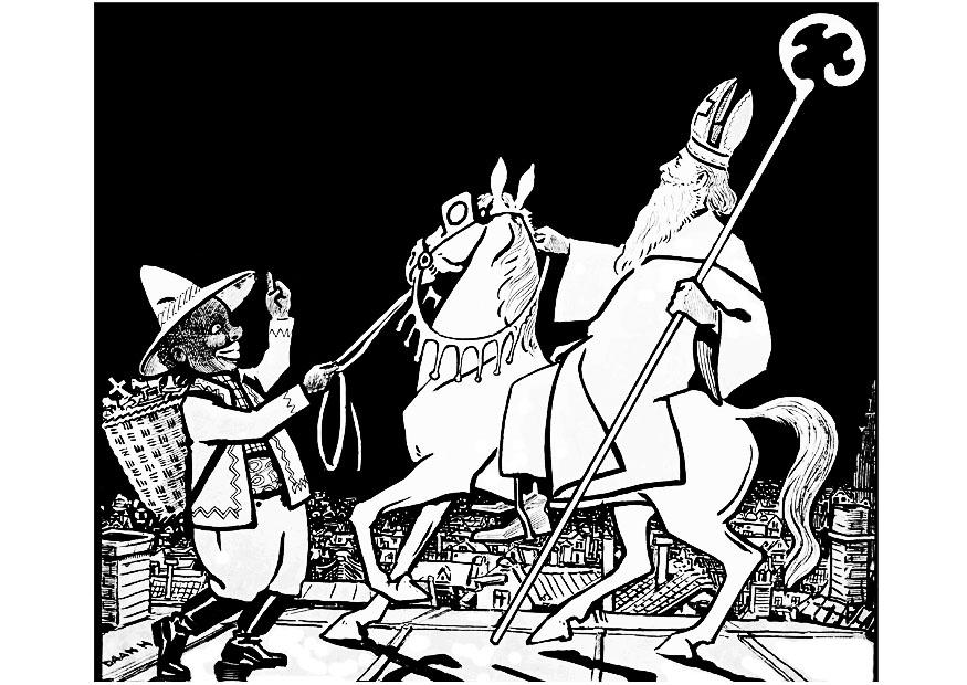 Dibujo para colorear san nicolA¡s con zwarte piet