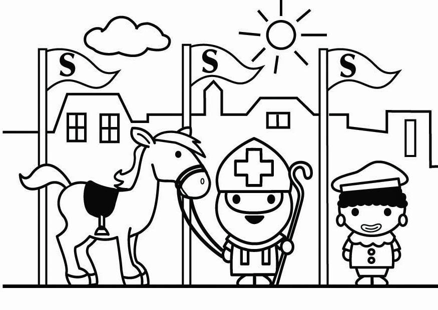 Dibujo para colorear san nicolA¡s y piet en la calle