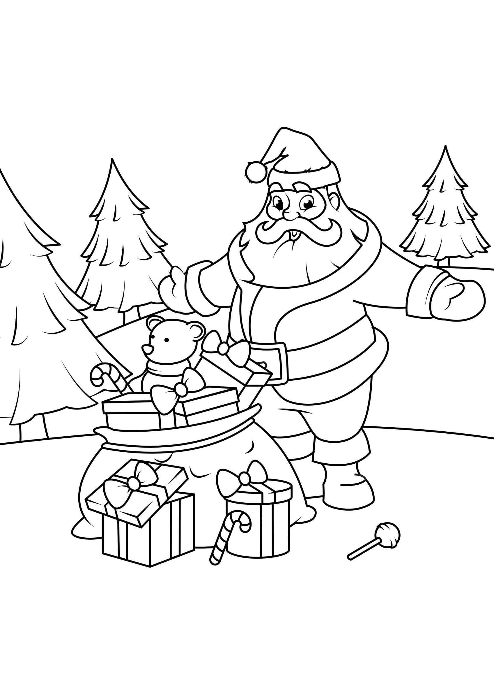 Dibujo para colorear santa claus con paquetes